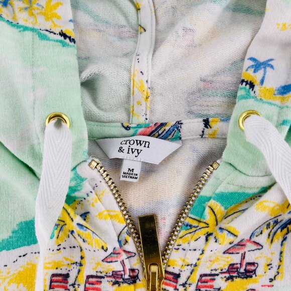 Crown & Ivy Womens Tropical Print Zip-Up Hoodie Jacket Medium Cotton/Polyester - Picture 2 of 6